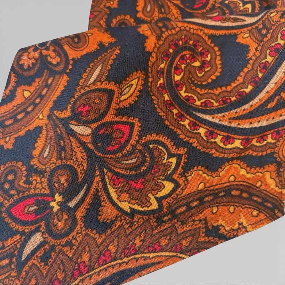 Vintage Paisley Narrow Scarf - Brown Navy Red Neckerchief Double Sided Rodeocore
